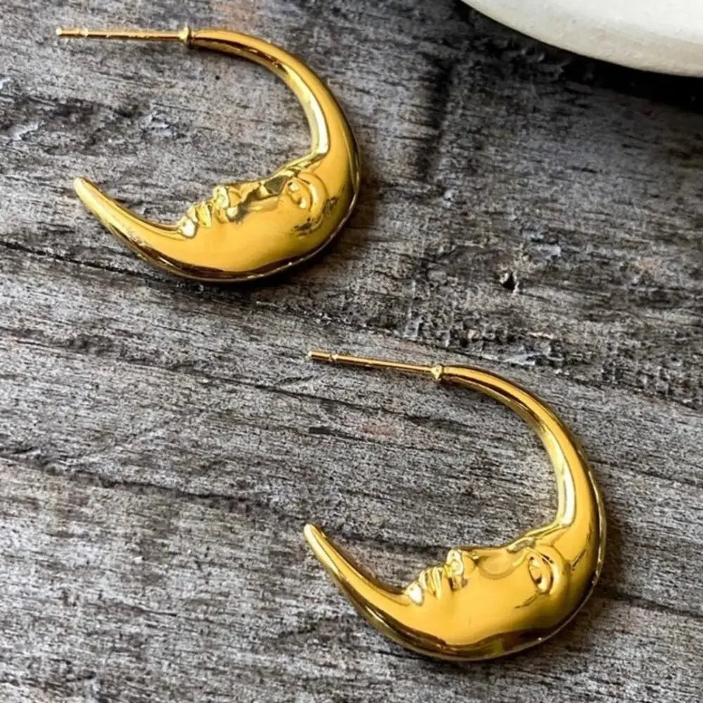 NEW Crescent Moon Face Statement Earrings - Picture 7 of 15